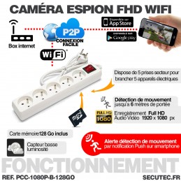 Bloque Multiprise électrique Mini Caméra Wifi espion HD détection de  mouvement