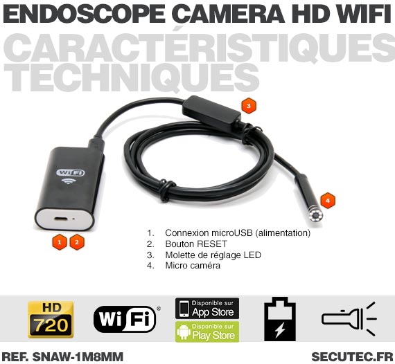 Endoscope avec micro caméra HD 720P pour smartphone 