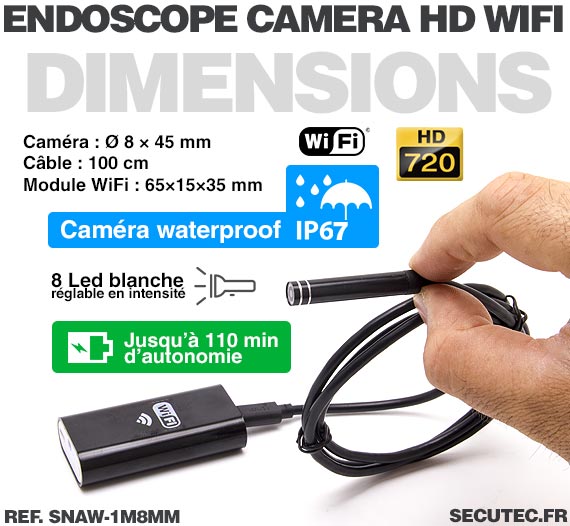 Endoscope WiFi sans fil 2 millions HD avec 8 lumières LED réglables, prise  en charge de l'enregistrement photo et vidéo, pour smartphones Android et  iOS, tablettes Windows - K&F Concept