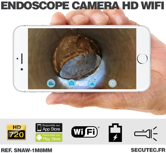 Caméra endoscope WiFi HD 720P waterproof avec vision sur smartphone iPhone  et Android