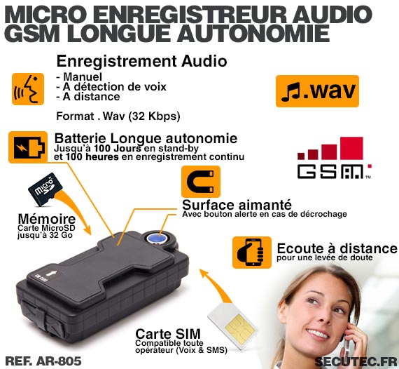 N9 GSM Mini enregistreur audio portable avec double microphone, 12 à 15  jours d'autonomie en veille - Enregistrement et sauvegarde parfait pour les  réunions, les cours, les entretiens, les discours 