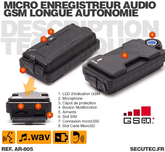Micro espion dispositif écoute distance 100m Enregistrement