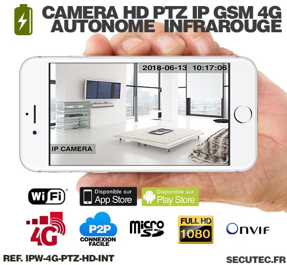 Caméra HD IP GSM 4G avec batterie rechargeable, Infrarouge