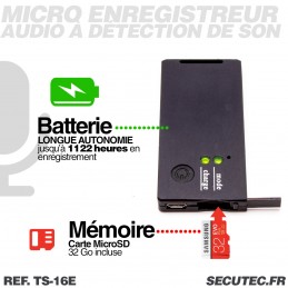 Micro espion enregistreur Haute Définition Mémoire interne 8Go