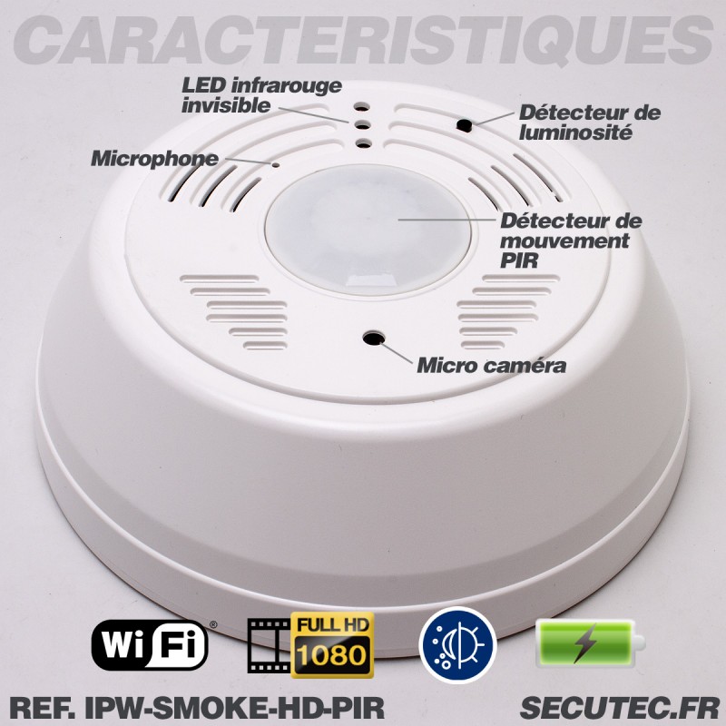 Détecteur de fumée caméra WiFi P2P HD 1080P détecteur PIR 128 Go